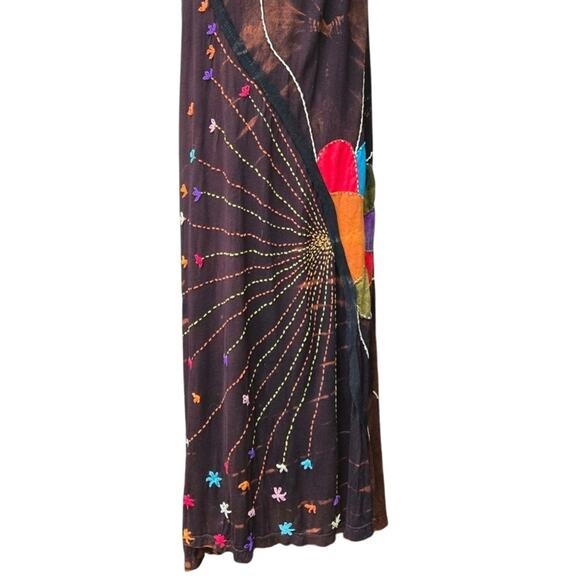 NEW Rising International Boho Handmade Tie Dye Embroidered Maxi Dress XL Nepal - Picture 3 of 12